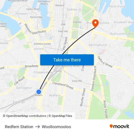 Redfern Station to Woolloomooloo map