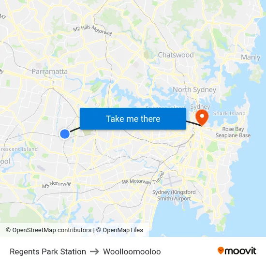 Regents Park Station to Woolloomooloo map