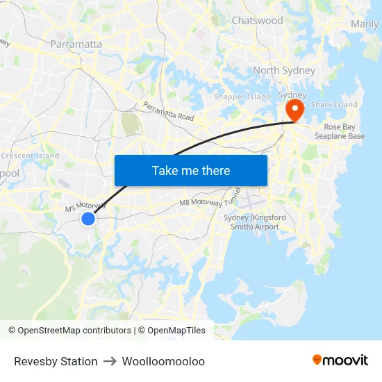 Revesby Station to Woolloomooloo map