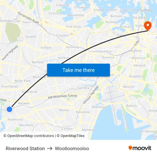 Riverwood Station to Woolloomooloo map
