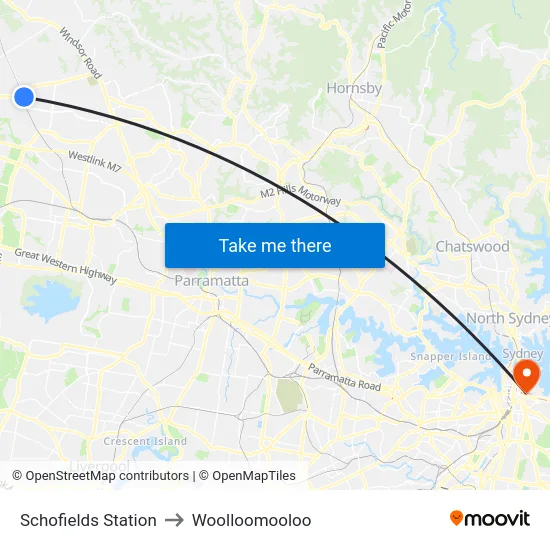 Schofields Station to Woolloomooloo map