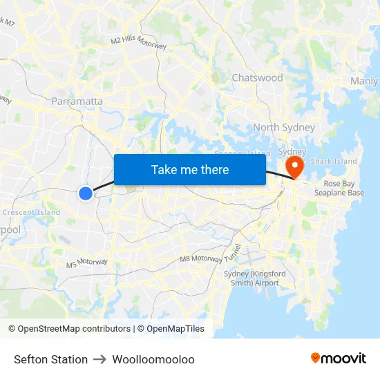 Sefton Station to Woolloomooloo map