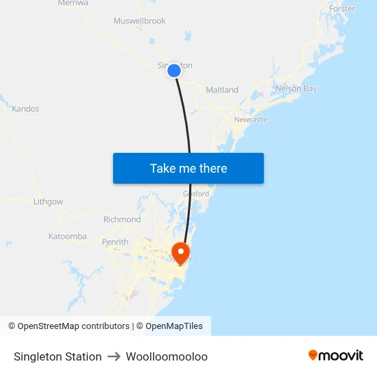 Singleton Station to Woolloomooloo map