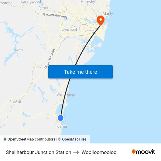 Shellharbour Junction Station to Woolloomooloo map