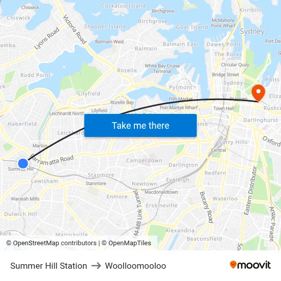 Summer Hill Station to Woolloomooloo map