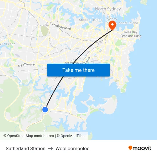 Sutherland Station to Woolloomooloo map