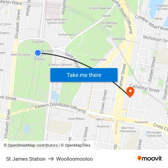St James Station to Woolloomooloo map