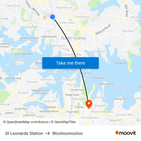 St Leonards Station to Woolloomooloo map