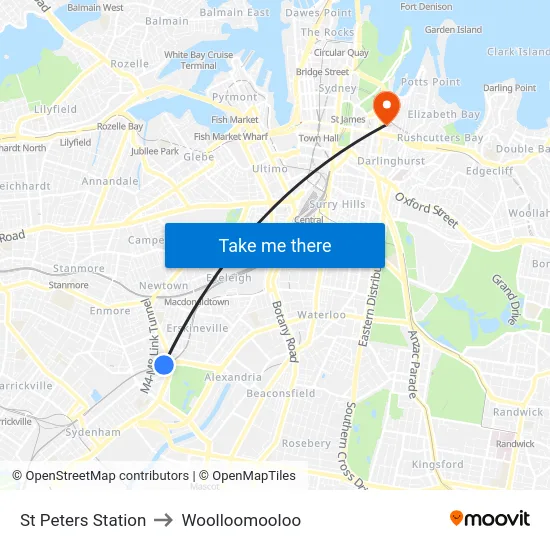 St Peters Station to Woolloomooloo map