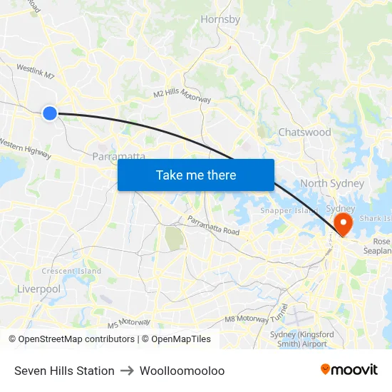 Seven Hills Station to Woolloomooloo map