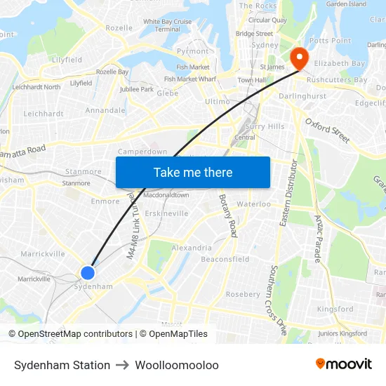 Sydenham Station to Woolloomooloo map