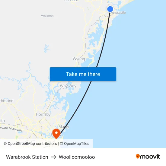 Warabrook Station to Woolloomooloo map