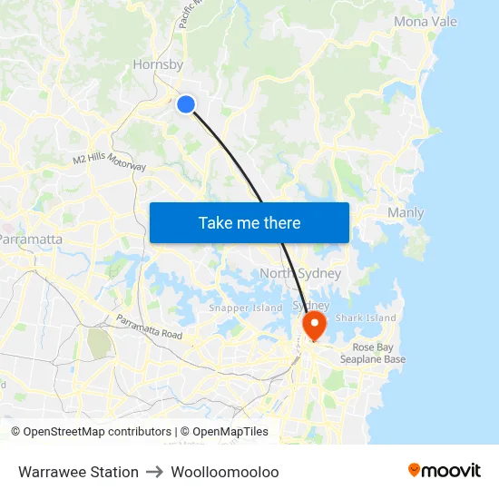 Warrawee Station to Woolloomooloo map