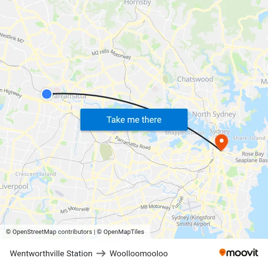 Wentworthville Station to Woolloomooloo map