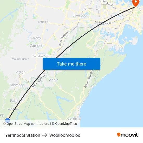 Yerrinbool Station to Woolloomooloo map