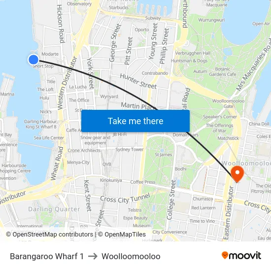 Barangaroo Wharf 1 to Woolloomooloo map