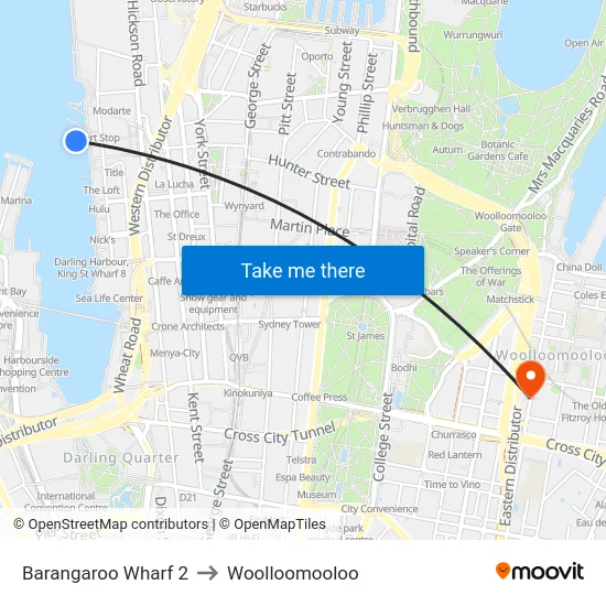 Barangaroo Wharf 2 to Woolloomooloo map