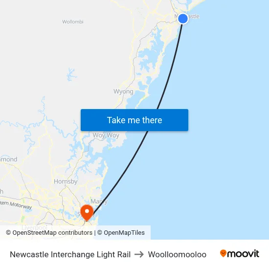 Newcastle Interchange Light Rail to Woolloomooloo map