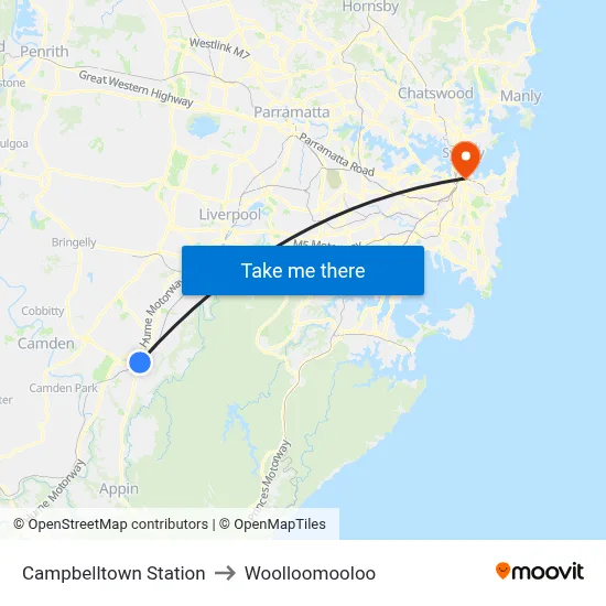 Campbelltown Station to Woolloomooloo map