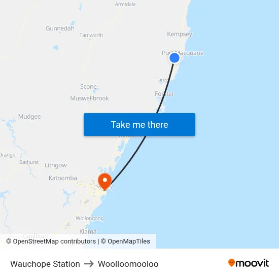 Wauchope Station to Woolloomooloo map