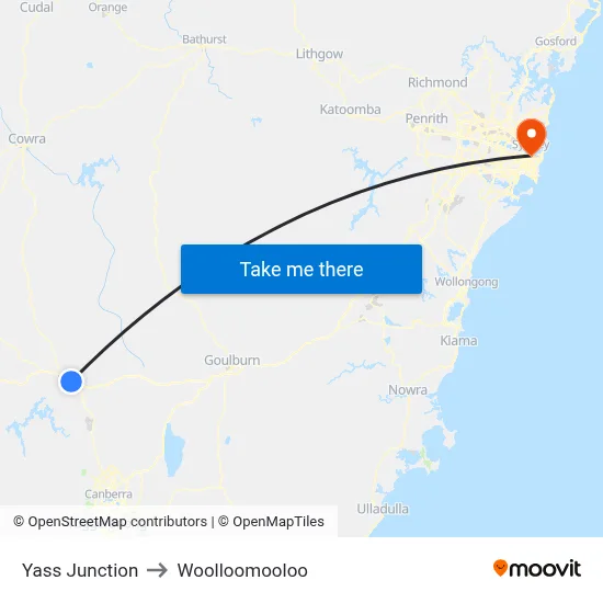 Yass Junction to Woolloomooloo map