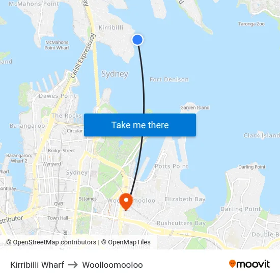 Kirribilli Wharf to Woolloomooloo map