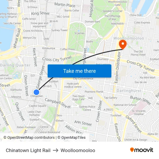 Chinatown Light Rail to Woolloomooloo map