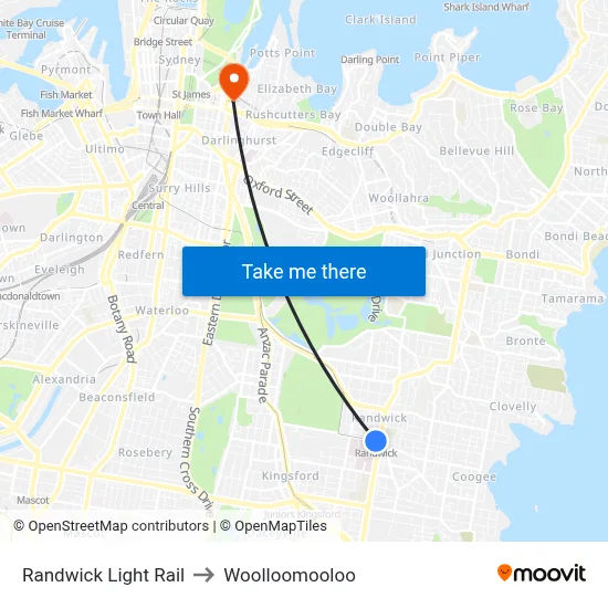 Randwick Light Rail to Woolloomooloo map