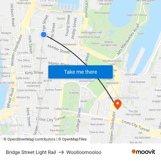 Bridge Street Light Rail to Woolloomooloo map