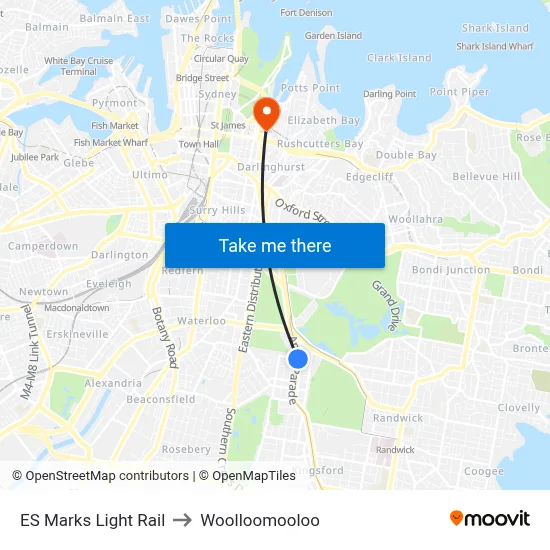 ES Marks Light Rail to Woolloomooloo map