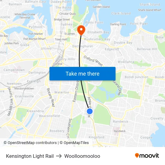 Kensington Light Rail to Woolloomooloo map
