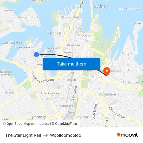 The Star Light Rail to Woolloomooloo map