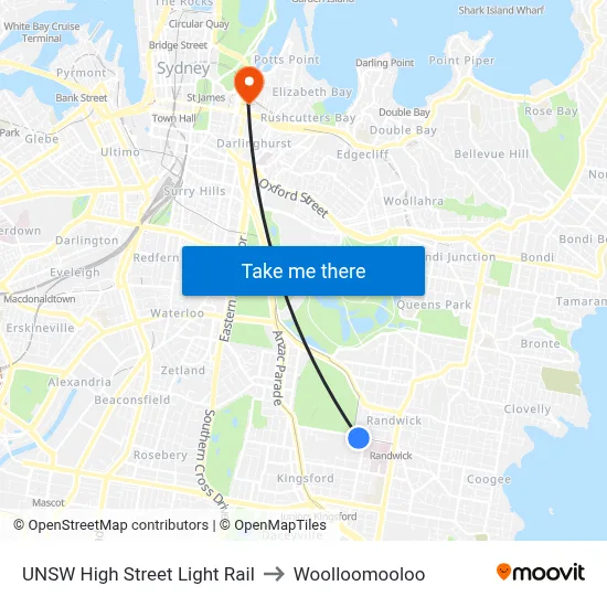 UNSW High Street Light Rail to Woolloomooloo map