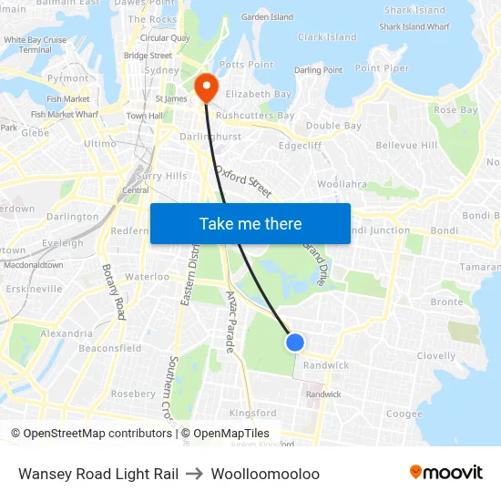 Wansey Road Light Rail to Woolloomooloo map