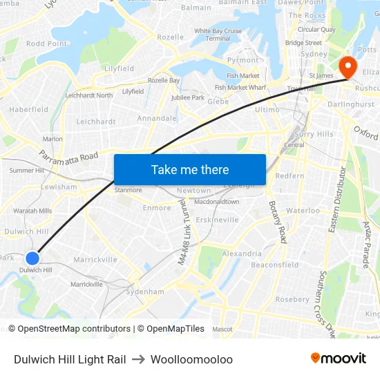 Dulwich Hill Light Rail to Woolloomooloo map
