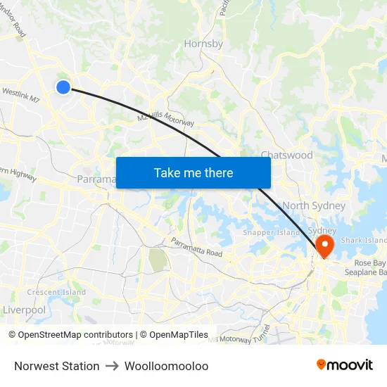 Norwest Station to Woolloomooloo map