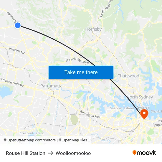Rouse Hill Station to Woolloomooloo map