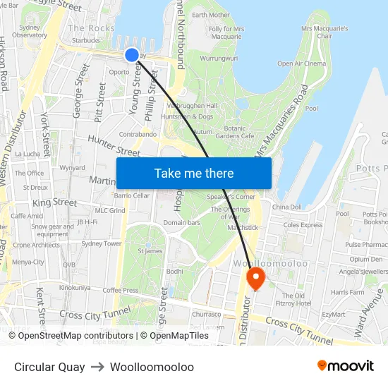 Circular Quay to Woolloomooloo map