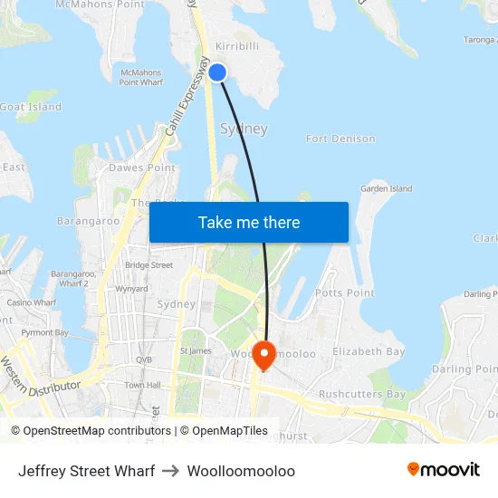 Jeffrey Street Wharf to Woolloomooloo map