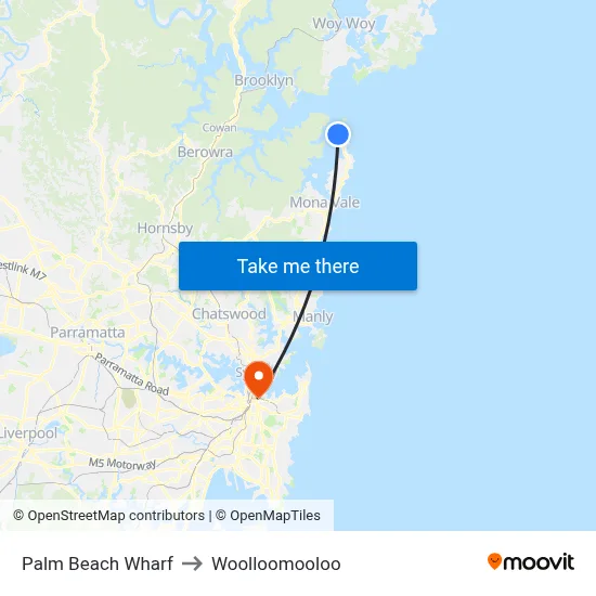 Palm Beach Wharf to Woolloomooloo map