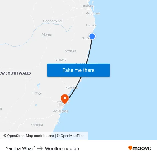 Yamba Wharf to Woolloomooloo map