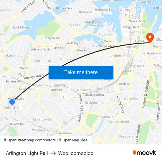 Arlington Light Rail to Woolloomooloo map