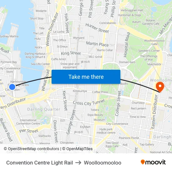 Convention Centre Light Rail to Woolloomooloo map