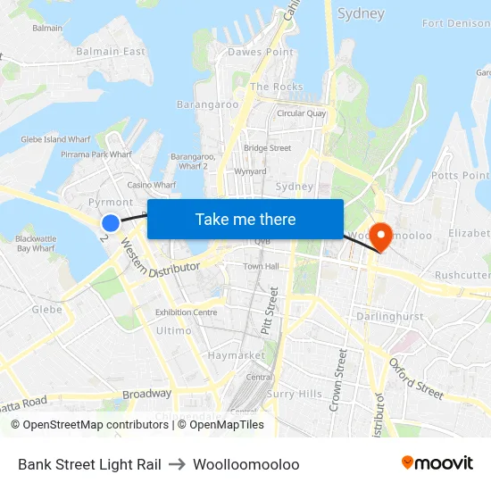 Bank Street Light Rail to Woolloomooloo map