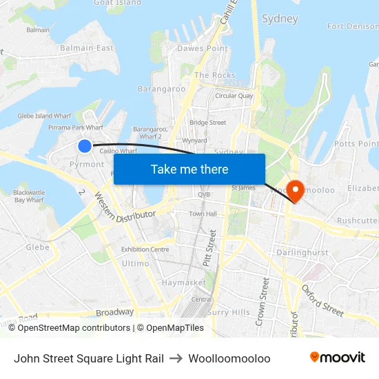 John Street Square Light Rail to Woolloomooloo map