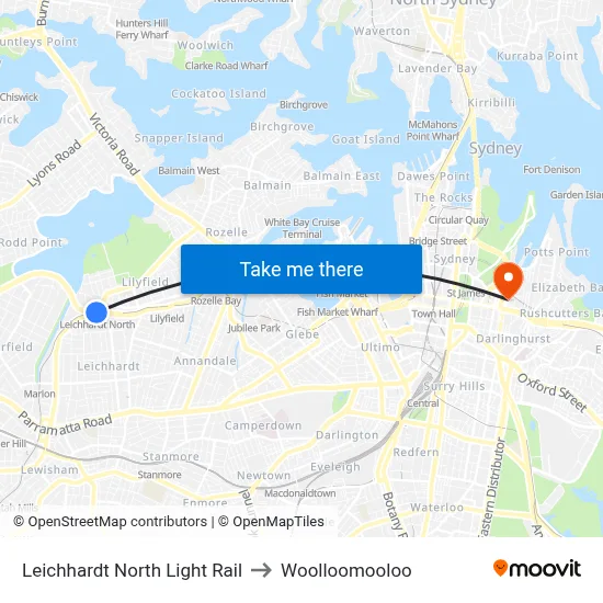 Leichhardt North Light Rail to Woolloomooloo map