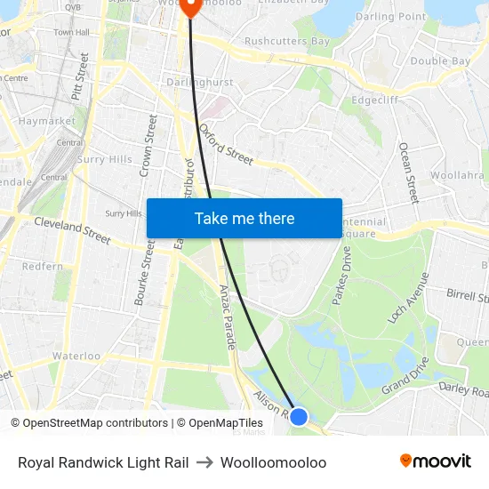 Royal Randwick Light Rail to Woolloomooloo map