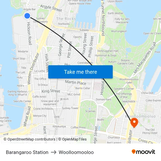 Barangaroo Station to Woolloomooloo map