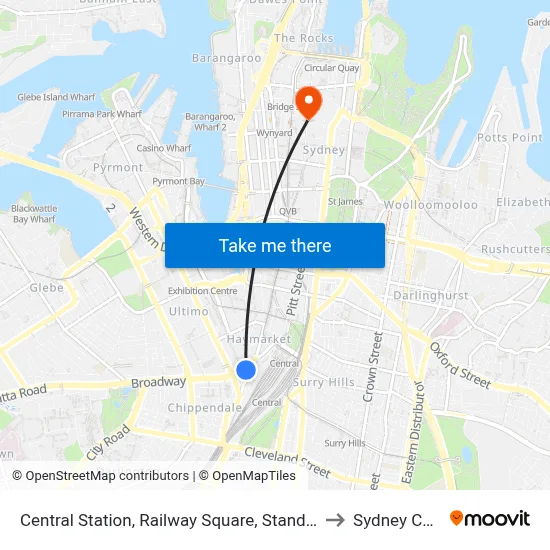 Central Station, Railway Square, Stand M to Sydney CBD map