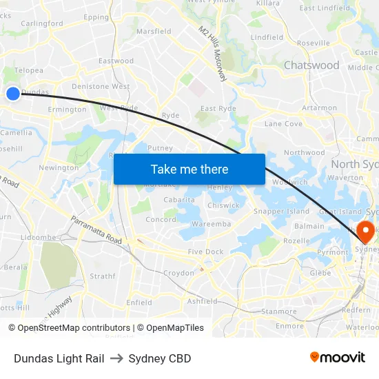Dundas Light Rail to Sydney CBD map